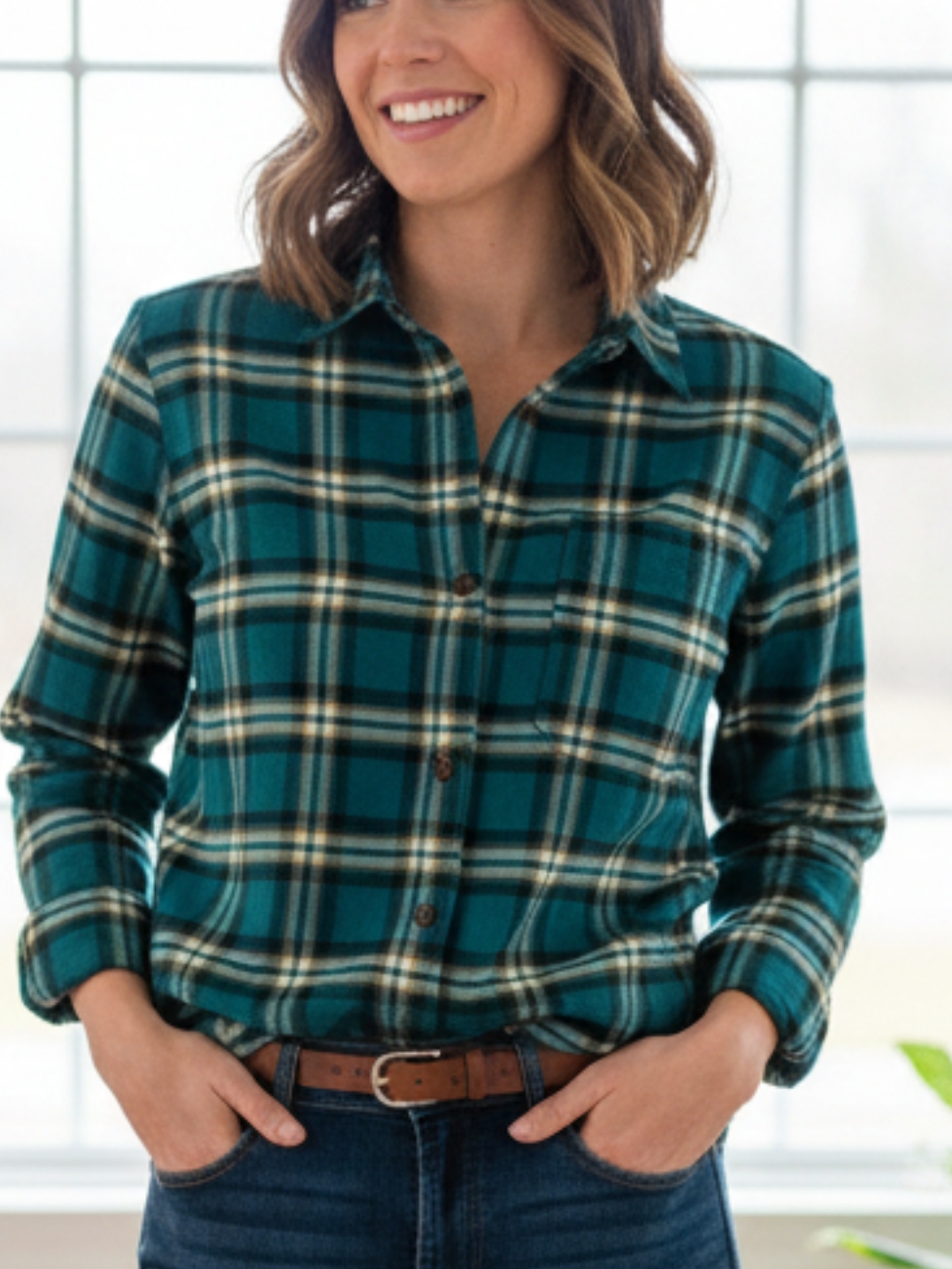 Tag Green Plaid Flannel Shirt With Yellow Accents